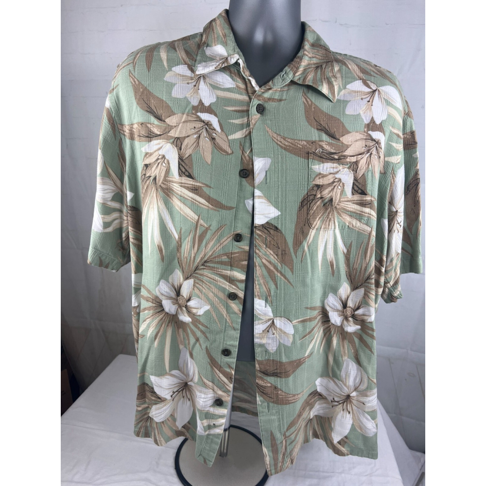 Mens Consensus Sportswear Hawaiian Shirt Size XL Green Floral Print Short Sleeve